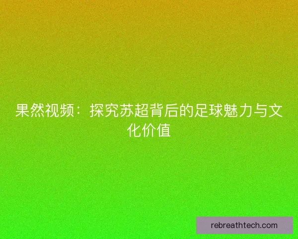 果然视频:探究苏超背后的足球魅力与文化价值 果然视频:探究苏超背后的足球魅力与文化价值